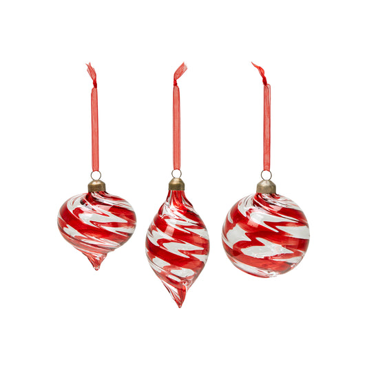 Glass Christmas Bauble - Clear/Red