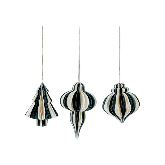 Christmas Decorations Mix - Green/White. Set of 6, Medium.