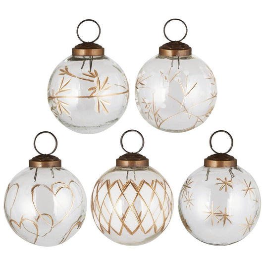 Christmas Bauble - Clear and Gold. Set of 5.
