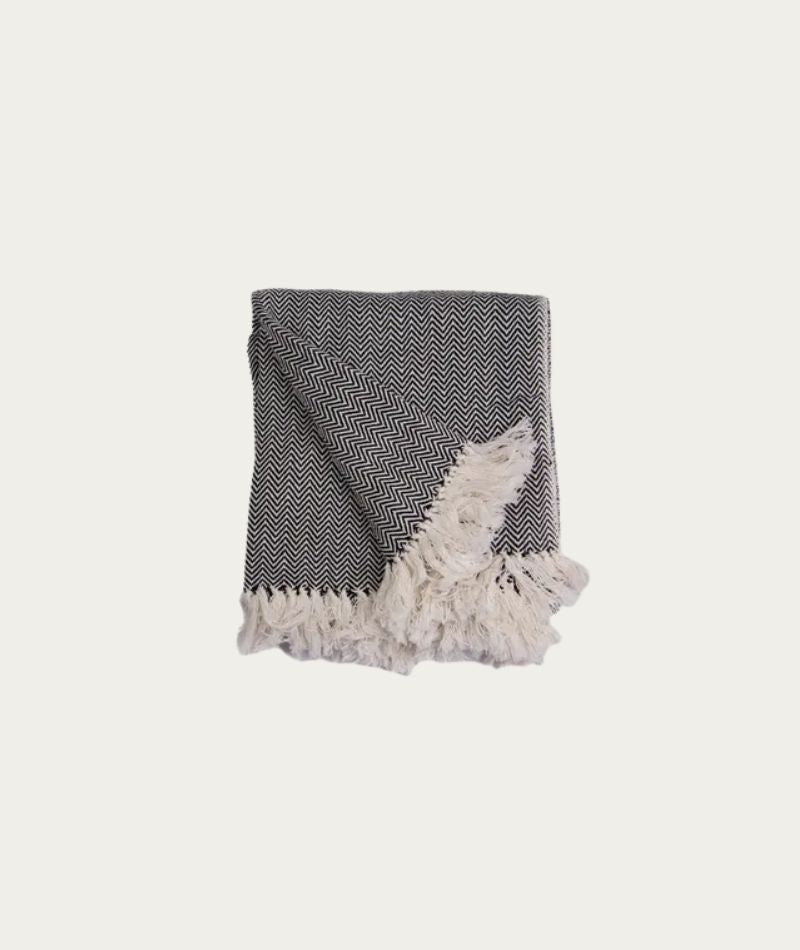 Herringbone Throw Black and white
