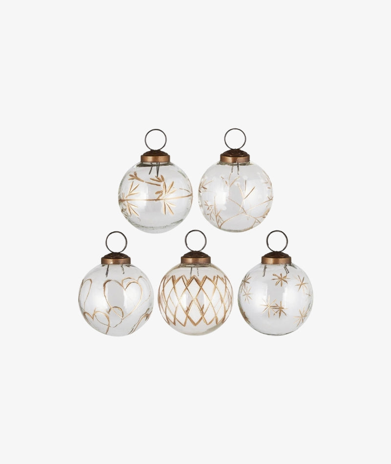 Christmas Bauble - Clear and Gold. Set of 5.
