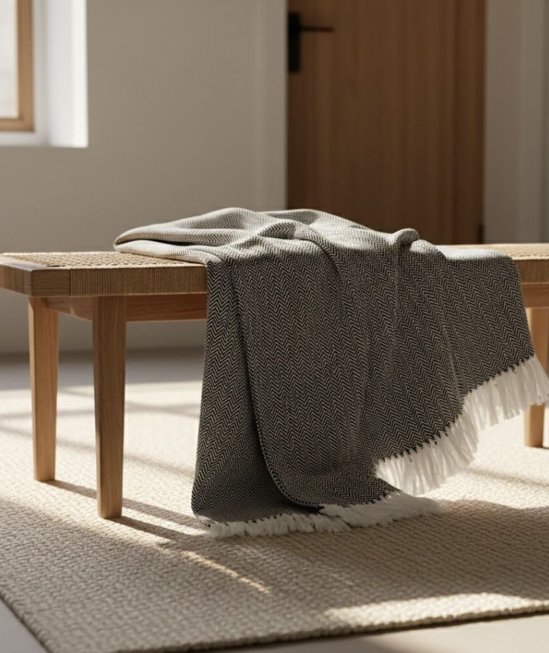Herringbone Throw Black and white
