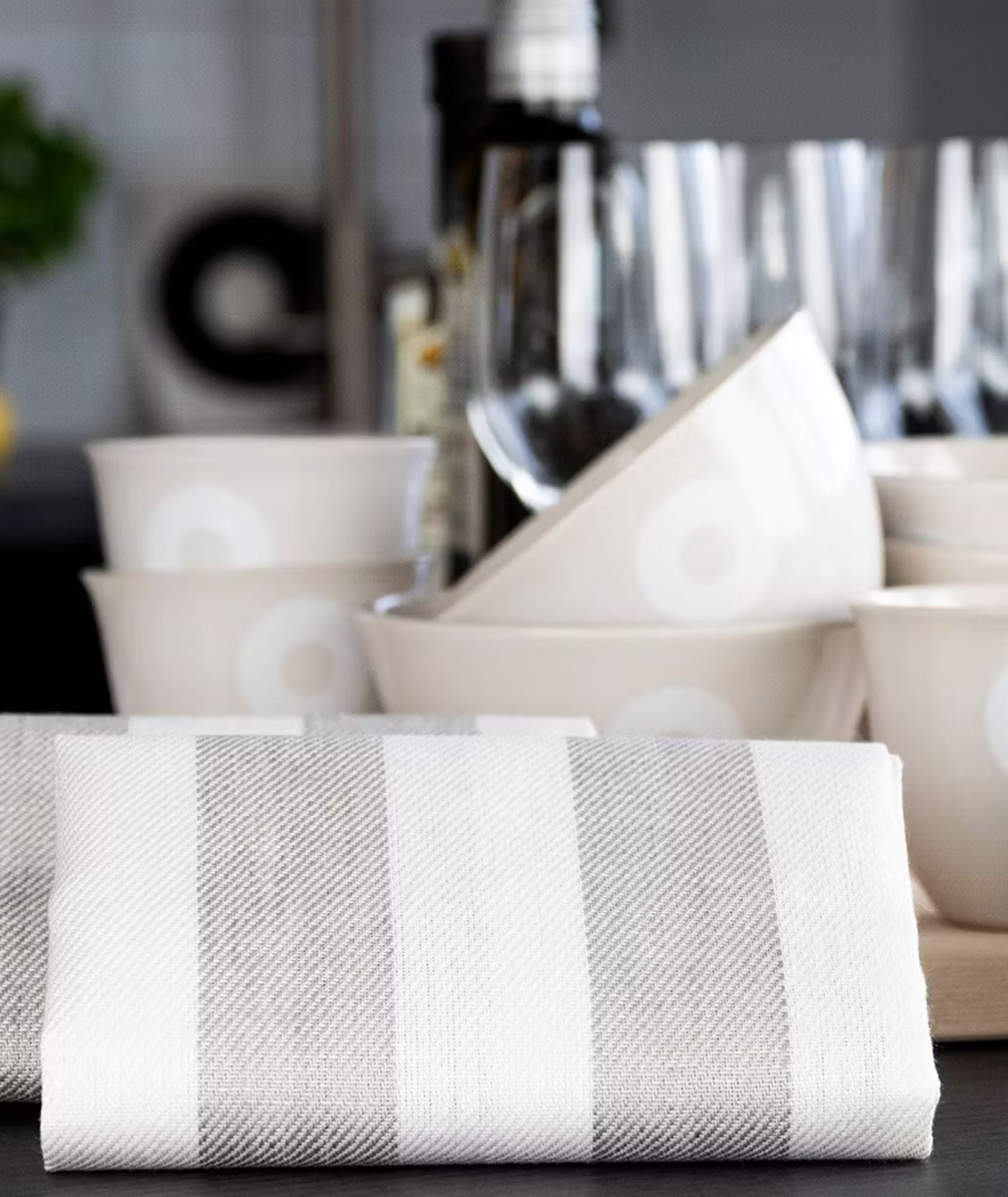 Stripe Hand Towel - Beige and White