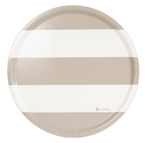Round Tray - Beige and White Stripes
