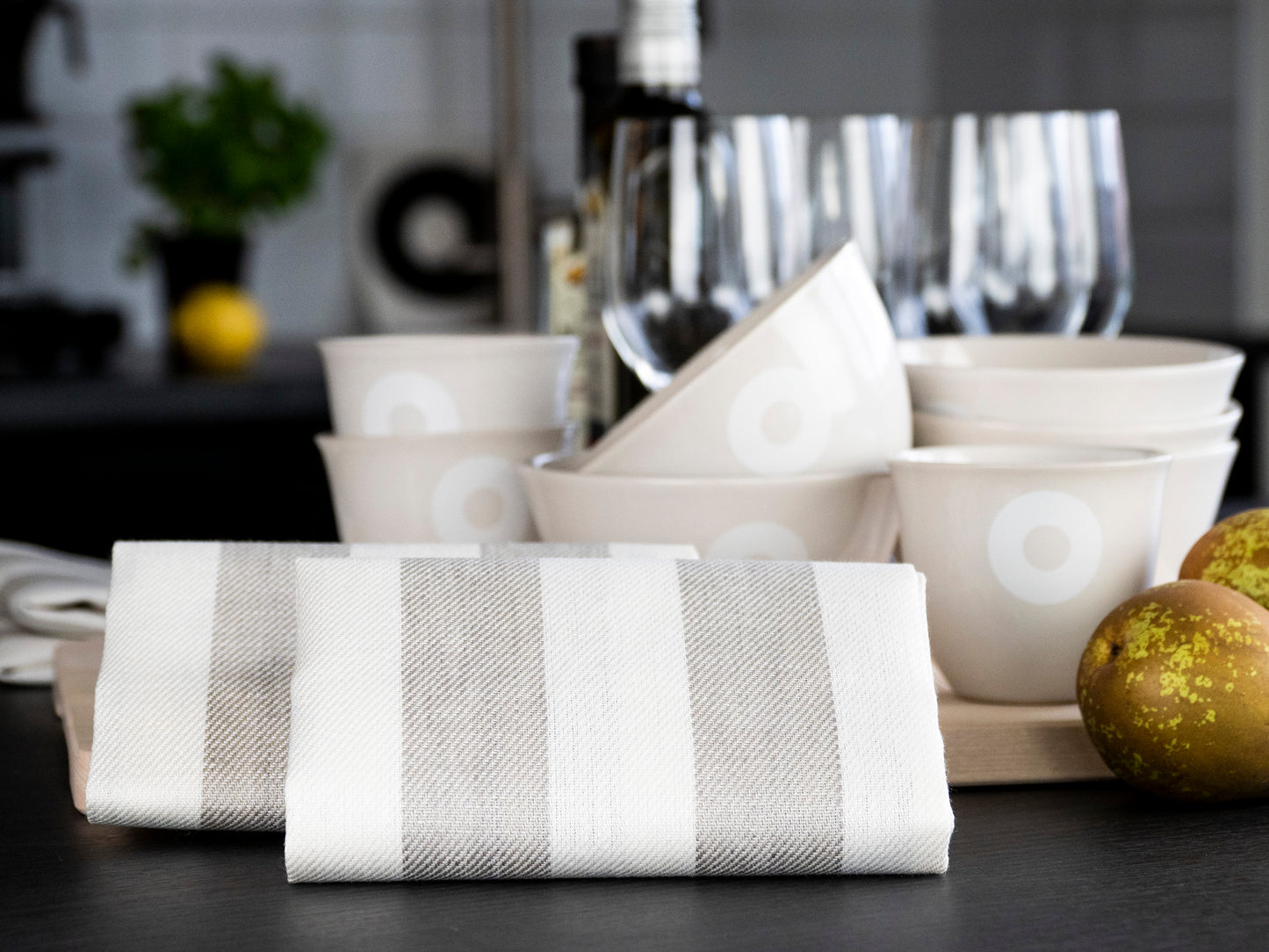 Stripe Hand Towel - Beige and White