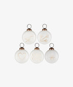 Christmas Bauble - White with Gold Engraving. Set of 5.