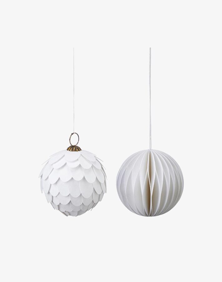 Christmas Ball Decorations - Mix of 2 styles. White, Round. Set of 4.