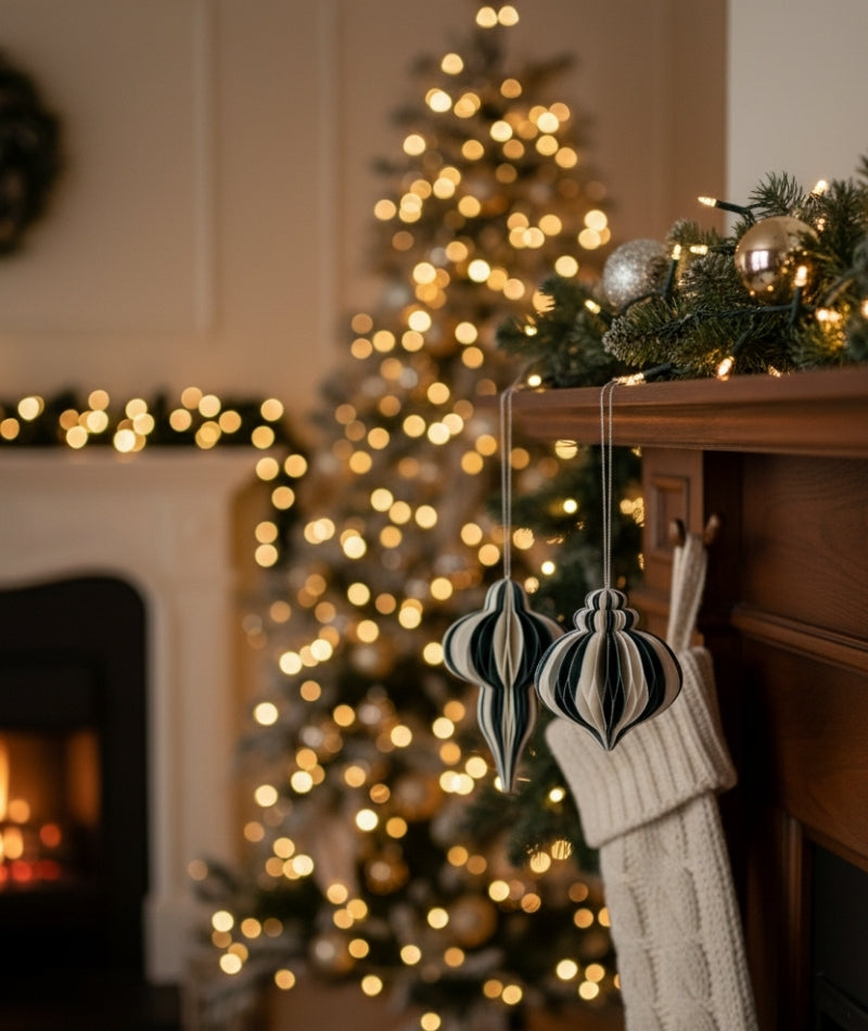 Christmas Decorations Mix - Green/White. Set of 6, Small.