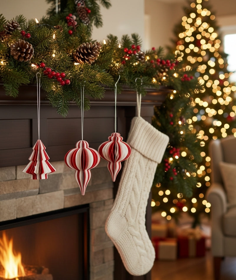 Christmas Decorations Mix - Red/White. Set of 6. Medium.
