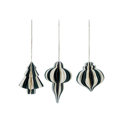 Christmas Decorations Mix - Green/White. Set of 6, Small.
