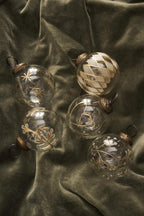 Christmas Bauble - Clear and Gold. Set of 5.