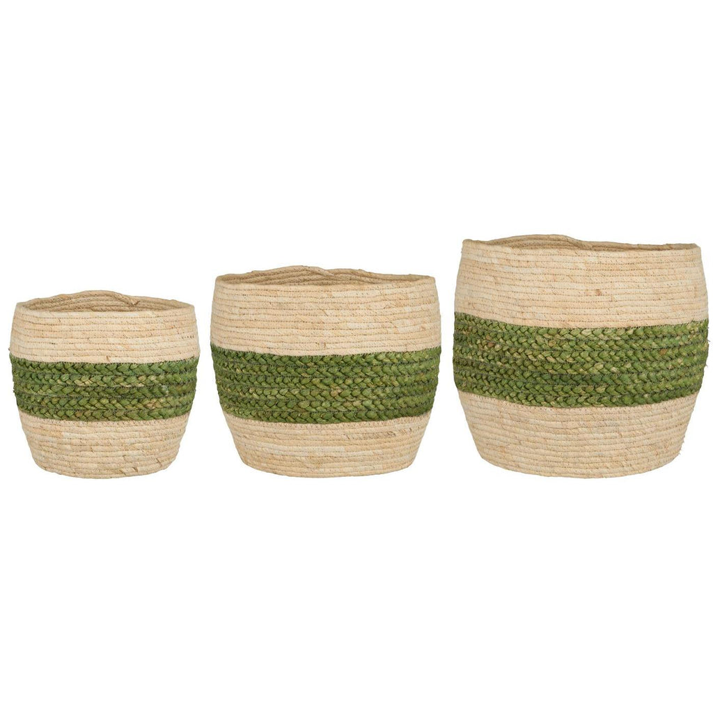 Basket - Cream with Green Stripe, Small