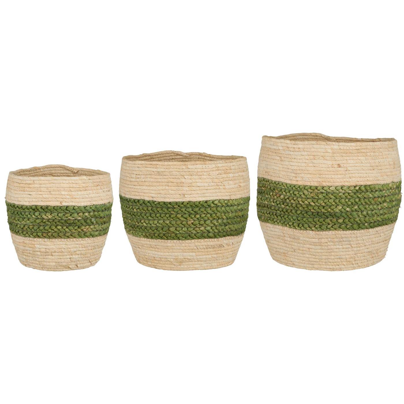 Basket - Cream with Green Stripe, Small