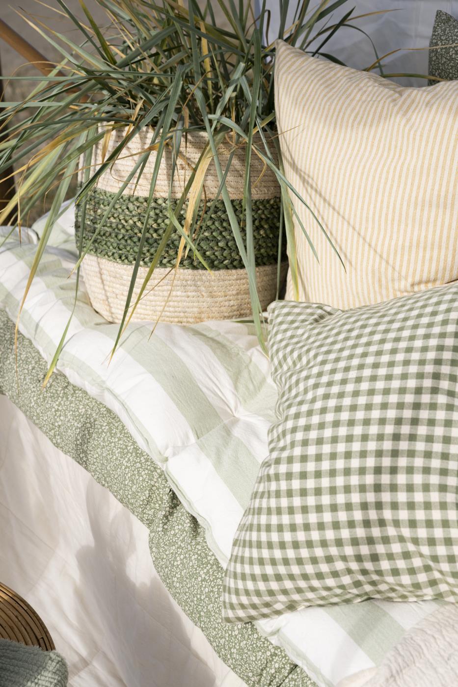 Basket - Cream with Green Stripe, Small