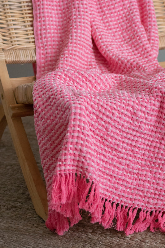 Plaid Blend Throw - Pink and Beige