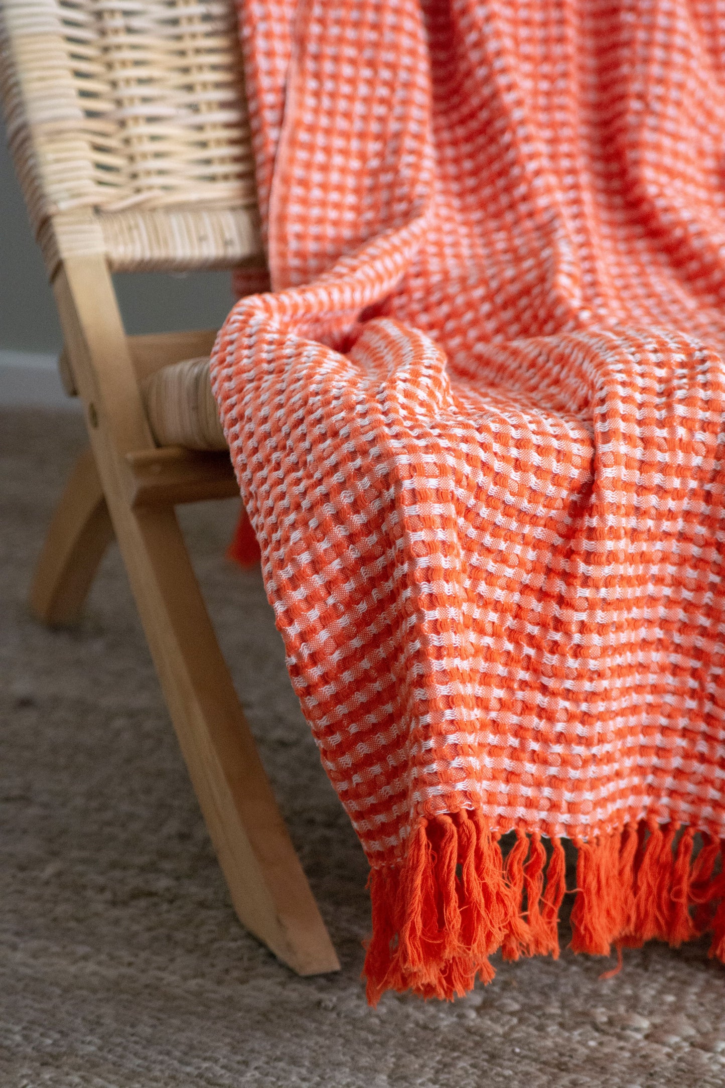 Plaid Blend Throw - Orange and Beige