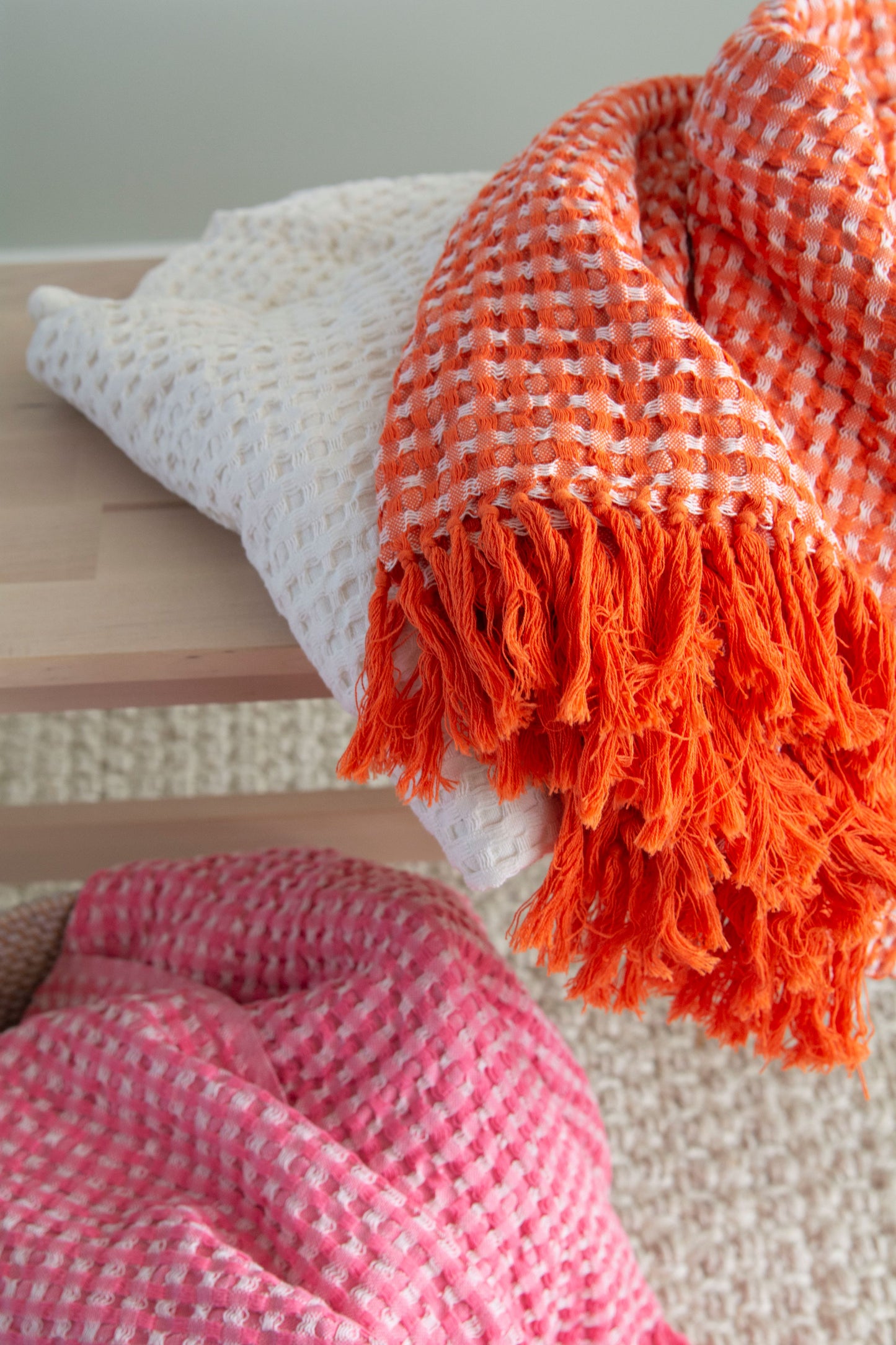 Plaid Blend Throw - Orange and Beige