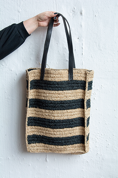 Pinta Raffia Handbag – Black/Natural Stripes, High