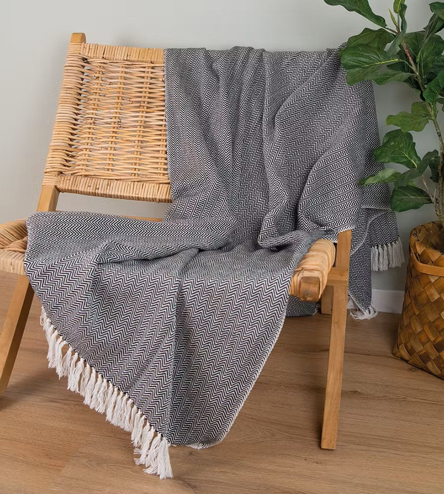 Herringbone Throw Black and white