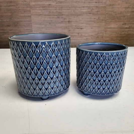 Patterned Blue Pot - Small