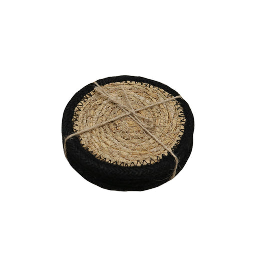 Seagrass/Jute Coasters - Black, Set of 4